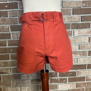 orange red high rise belted mom shorts from hollister